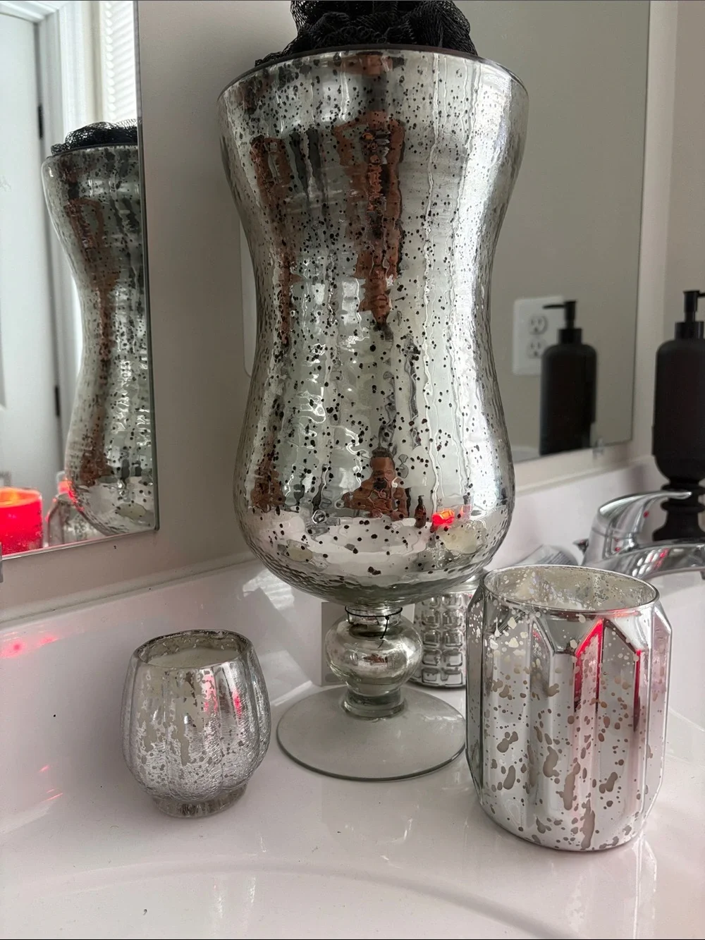 Silver Mercury Glass Decorative Vase and Candle Holder Set
